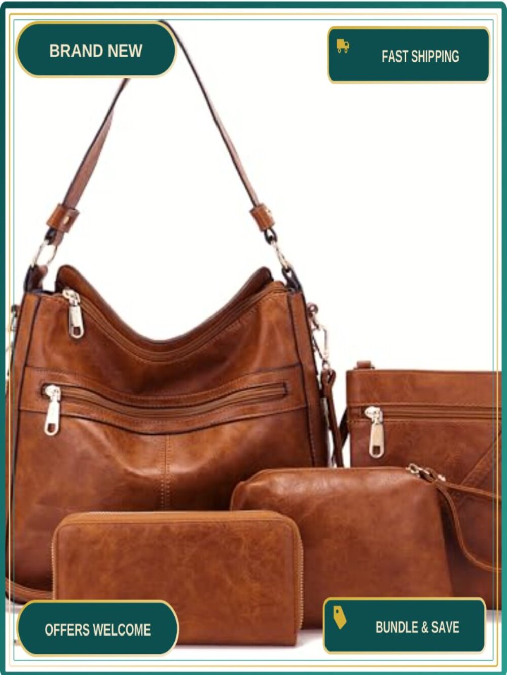 4Pc Hobo Handbag Crossbody Wallet Set Faux Leather Women's Purse
